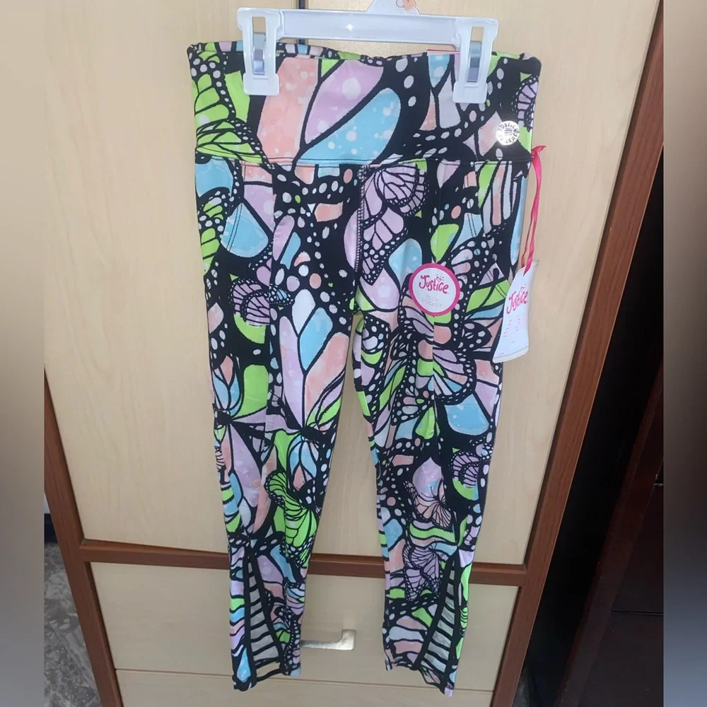NWT Justice Girls Butterfly Print Ankle Leggings Size 10